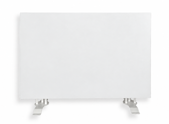 Wit Ecosun infraroodpaneel met fijne korrelstructuur op twee witte voetsteunen.