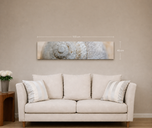 THERON ART 670 infrarood fotoverwarming met schelpfoto, 40 × 150 cm, boven een bank