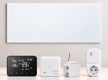 Ecaros Metaal infraroodpaneel met PH Nero Pro wifi-thermostaat en TC25, TC35 en TC60 ontvangers als keuzemogelijkheden
