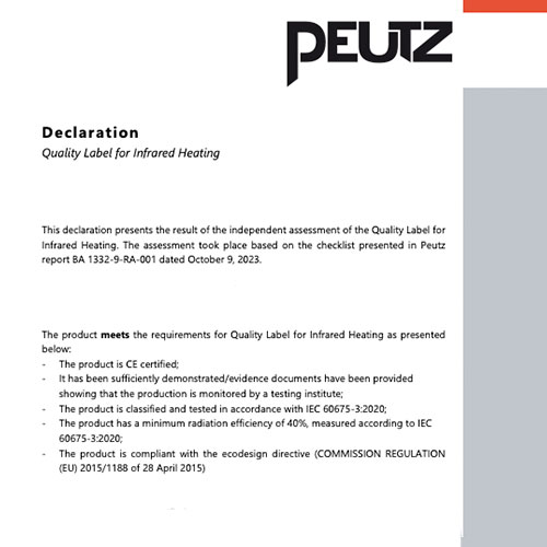 Het belang van stralingsefficiëntie bij infraroodpanelen 2 Kwaliteitslabel Peutz infrarood straling norm